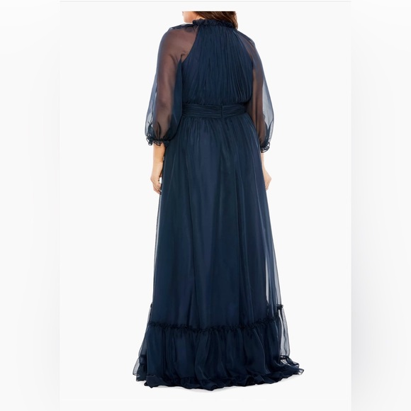 New MAC DUGGAL Navy High Neck Puff Sleeve Tiered A Line Gown 24W #68426 - Picture 2 of 9